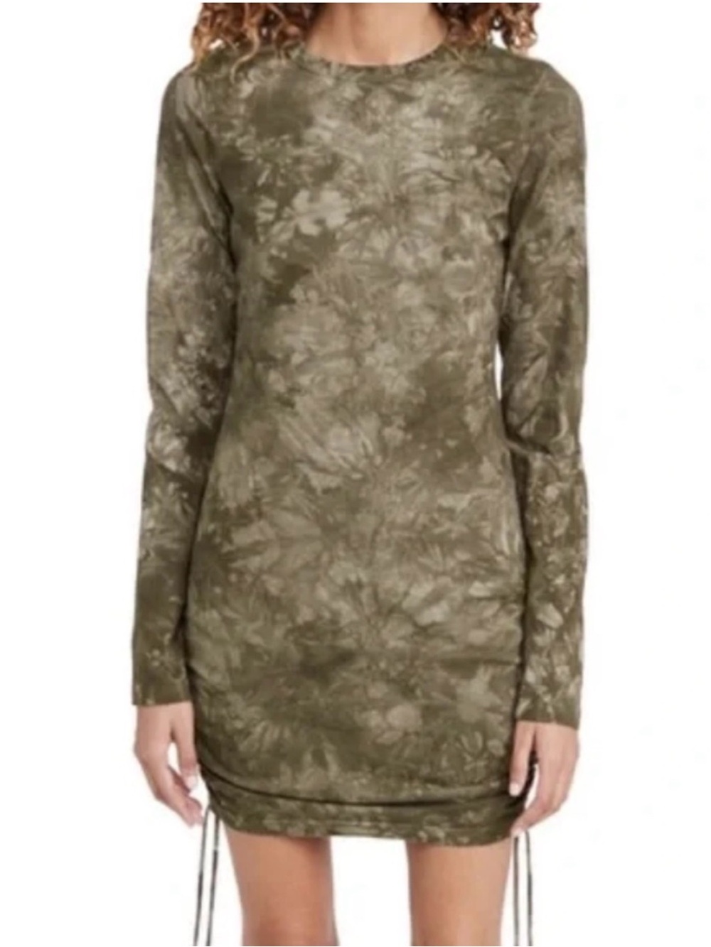 Cotton Citizen Lisbon Tie Dye Cinched Long Sleeve Mini Dress Olive M